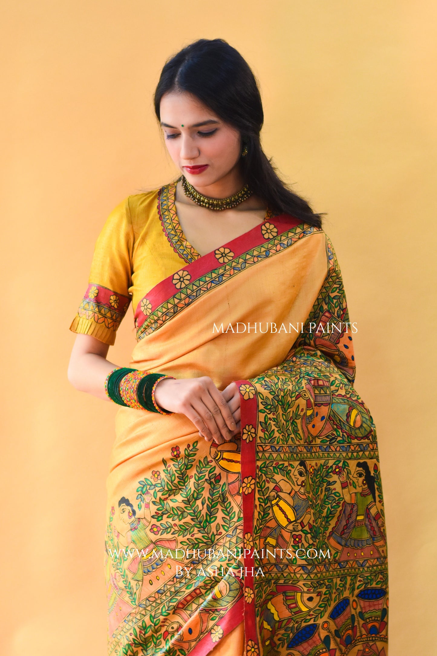 SAUBHAGYA Hand-painted Tussar Silk Saree blouse set