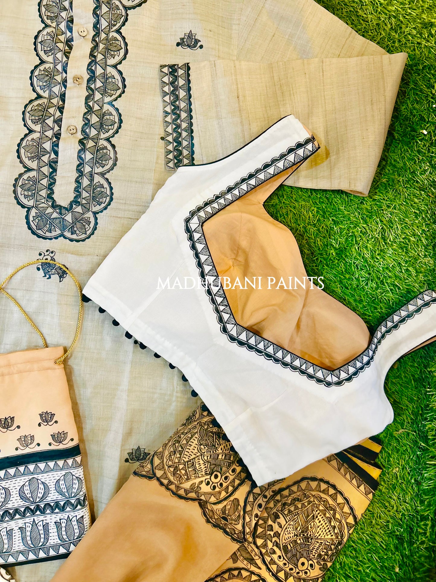 PANKHI Handpainted Madhubani Georgette Family Set