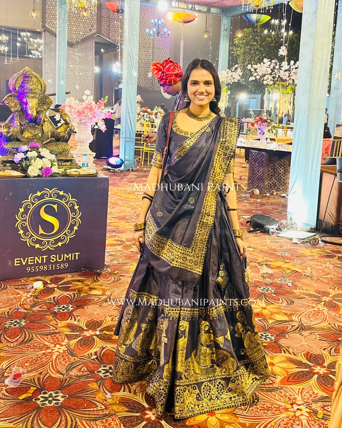 MANOHAR SANGEET Hand-painted Madhubani Lehnga