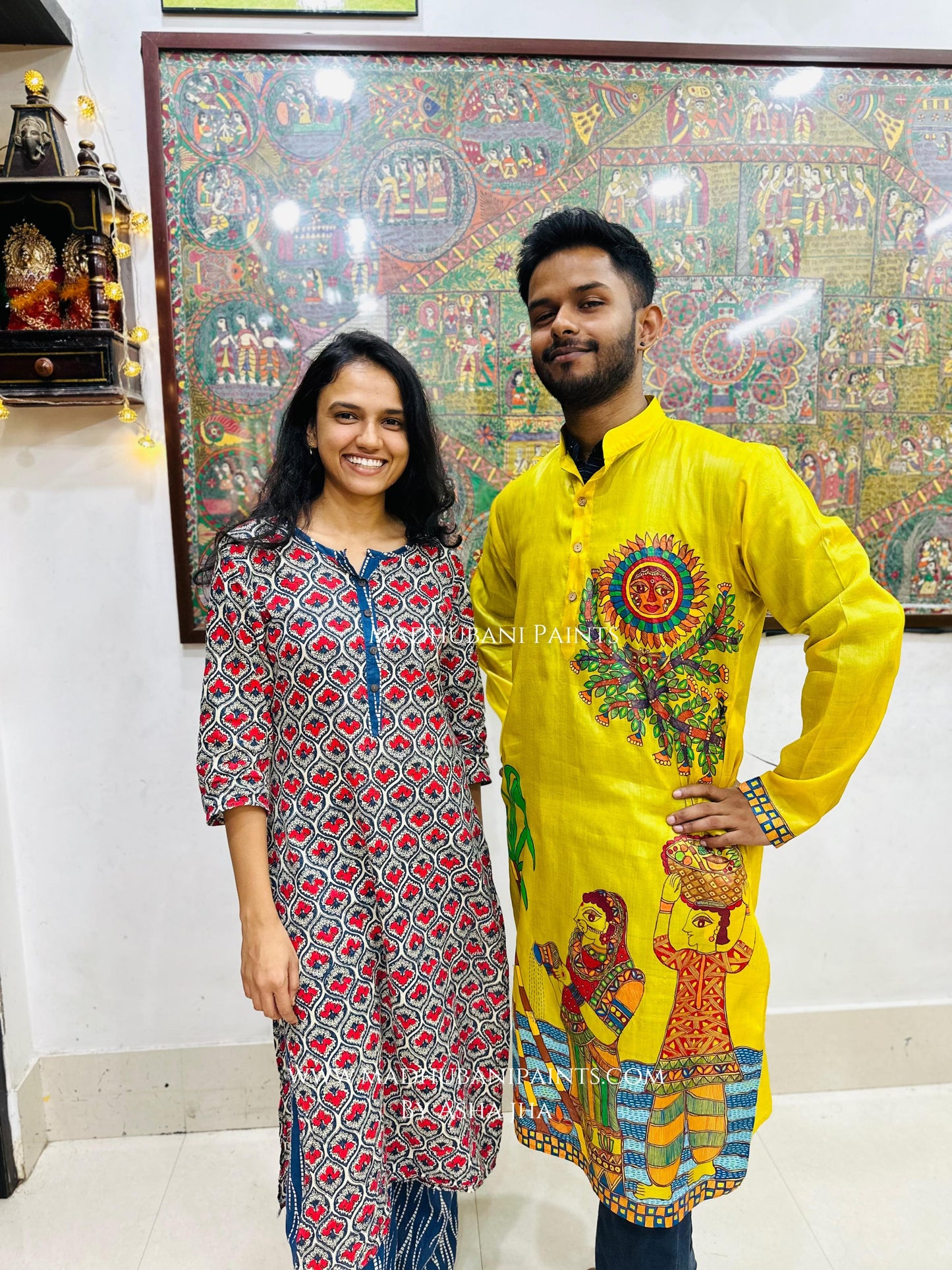 Chhath Puja Hand-painted Madhubani Men's Tussar Silk Kurta