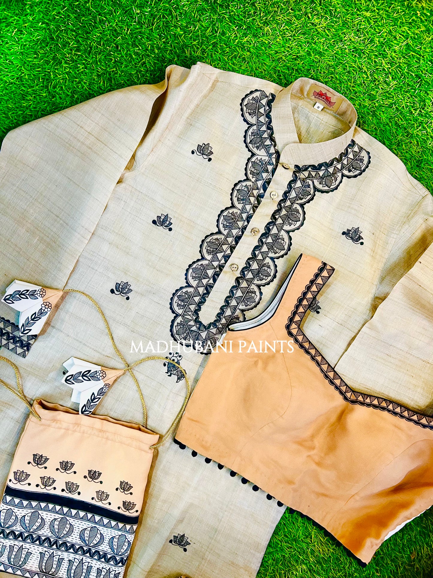 PANKHI Handpainted Madhubani Georgette Family Set