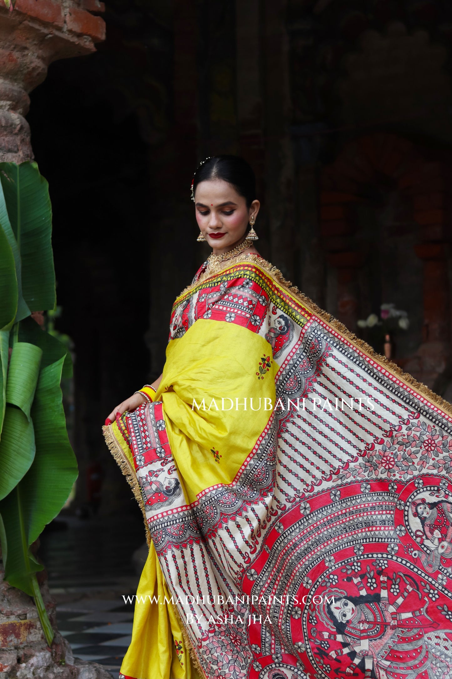 TARA Handpainted Tussar Silk Madhubani Saree Blouse Set
