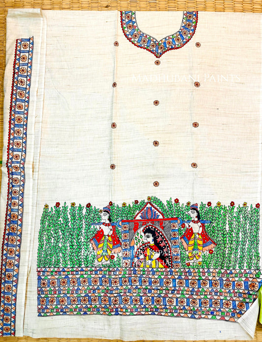 Doli Kahar Hand-painted Madhubani Painting Cotton Unstitched  Kurta