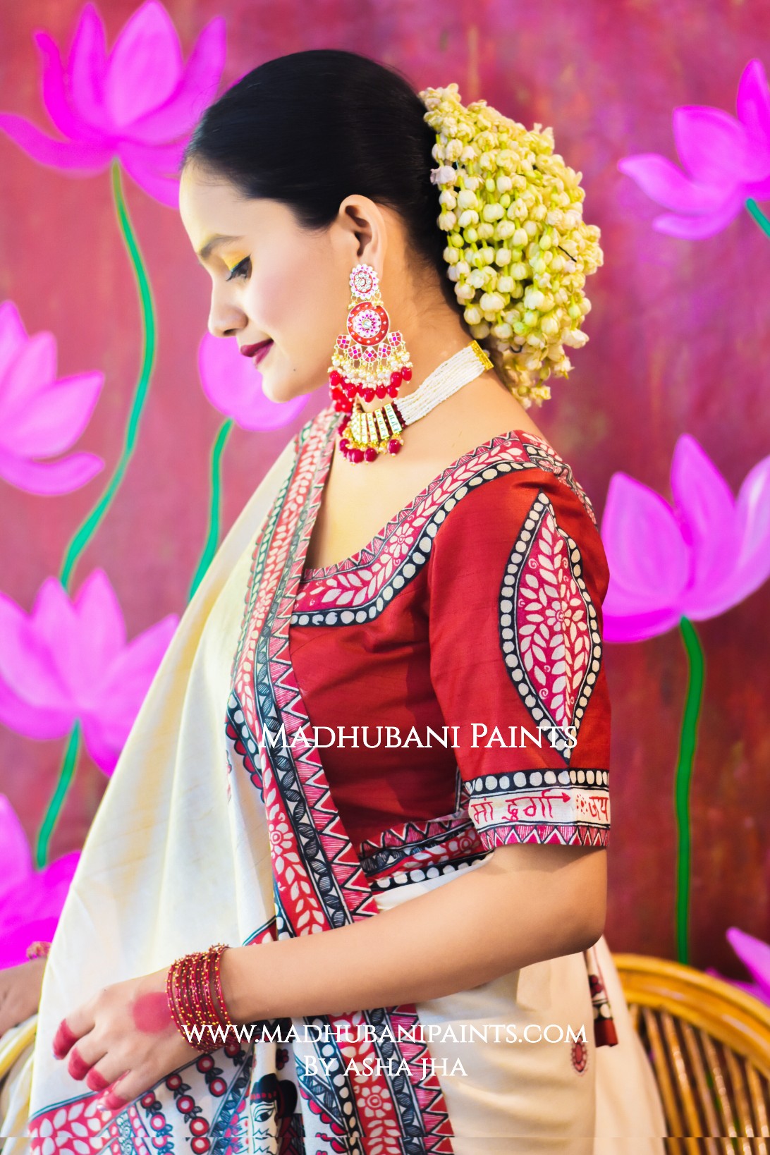 "JAYSHREE" Handpainted Madhubani Tussar Silk saree blouse set