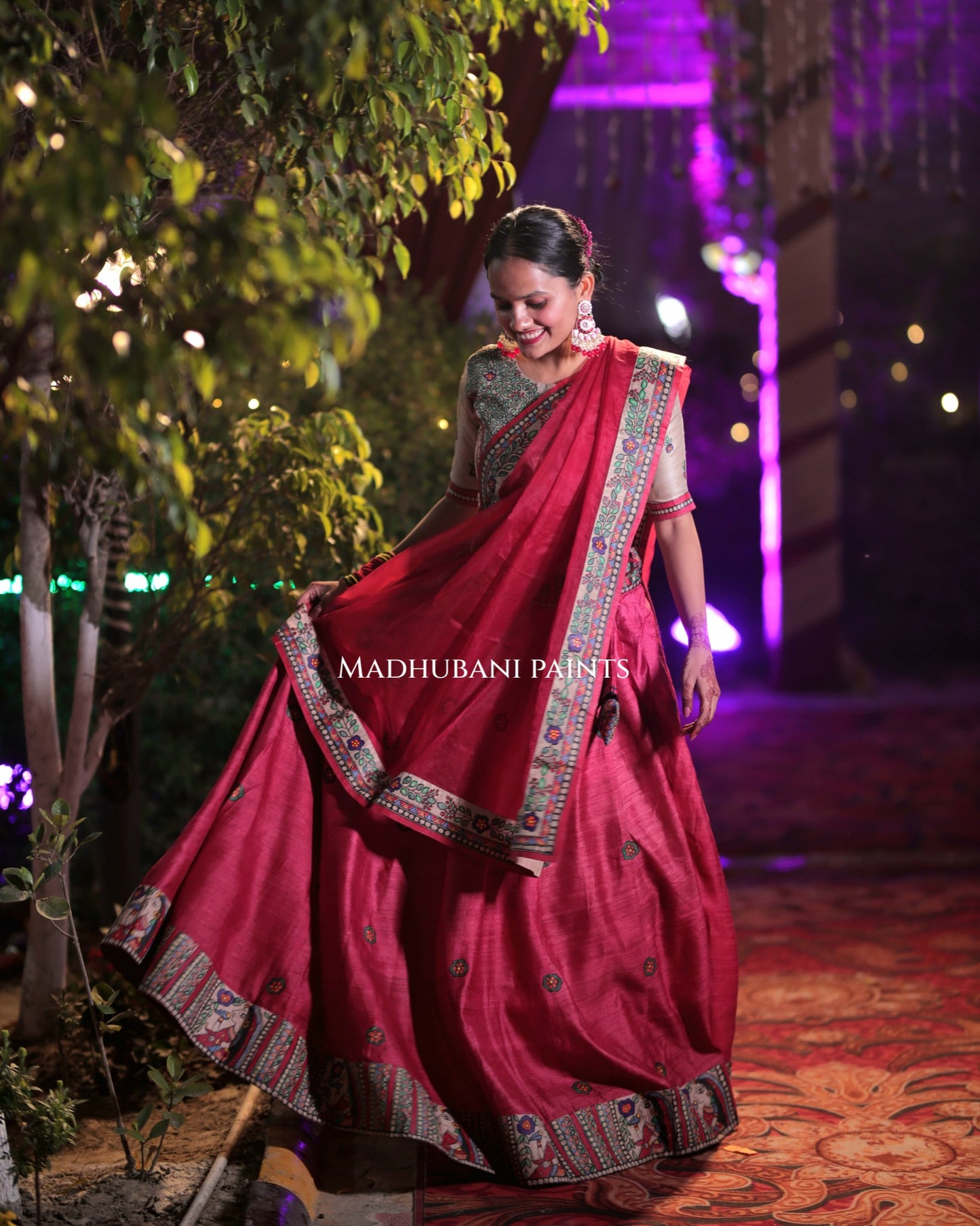 LAALIMA SANGEET Hand-painted Madhubani Lehnga