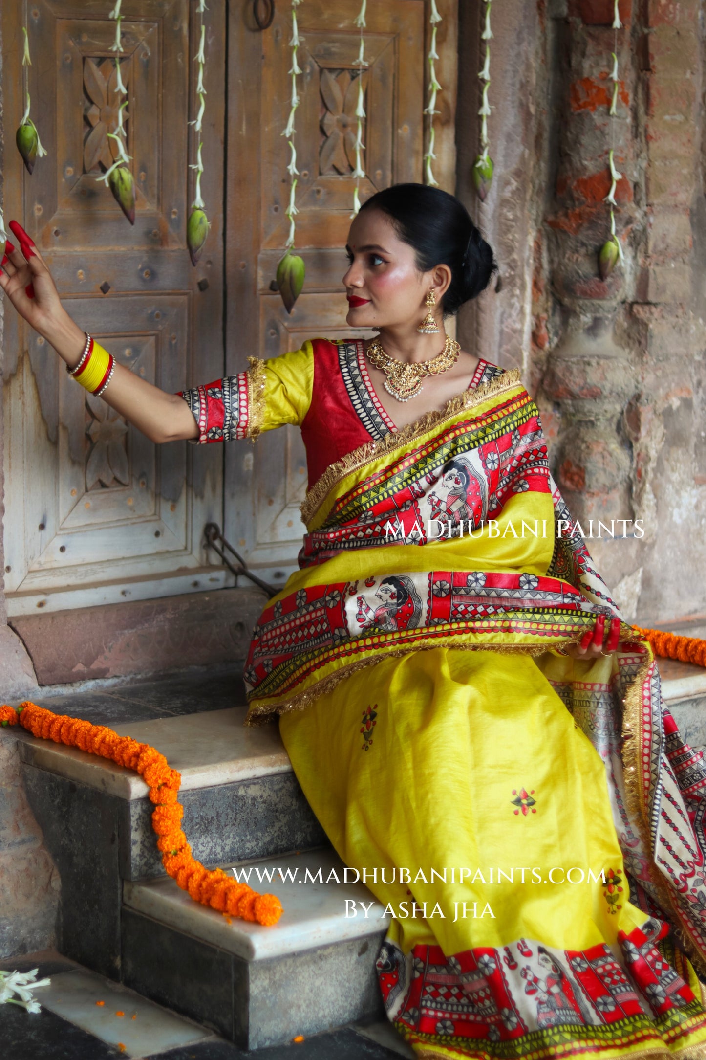 TARA Handpainted Tussar Silk Madhubani Saree Blouse Set