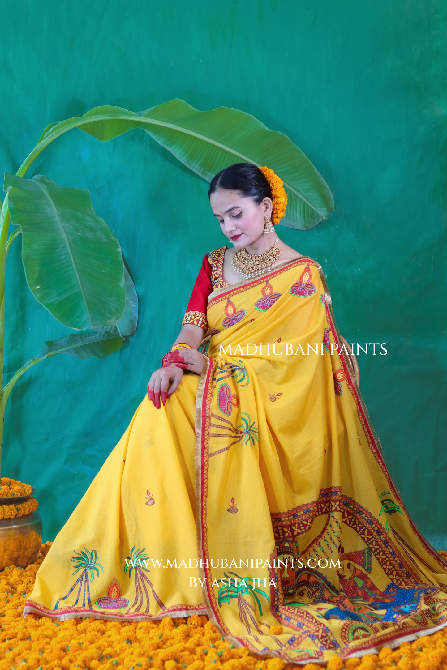 CHHATH PARV Hand painted Madhubani Mul Cotton Saree
