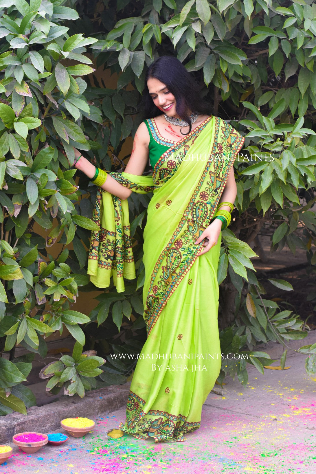 MADHUMAS Hand-painted Madhubani Chiffon Saree
