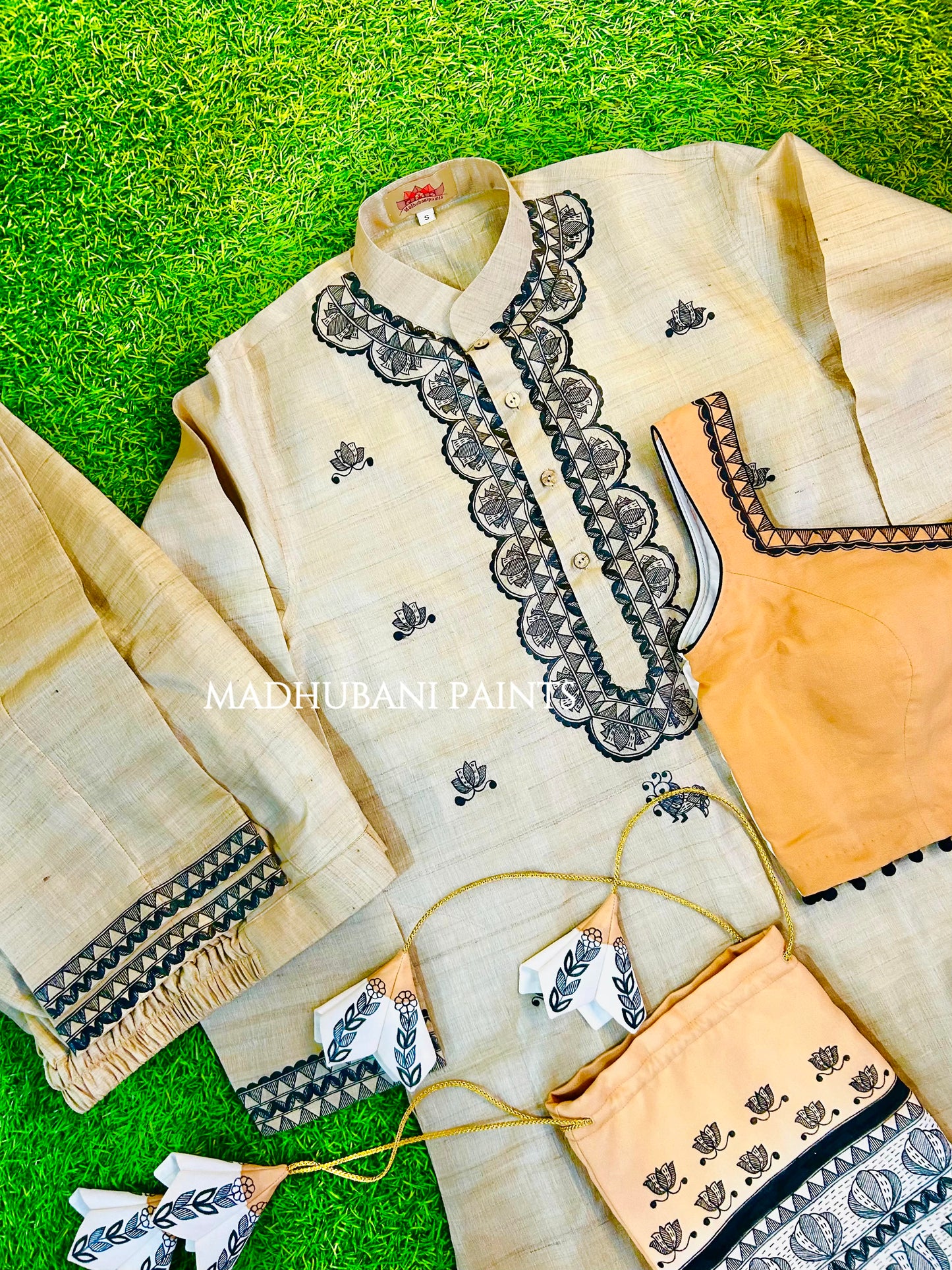 PANKHI Handpainted Madhubani Georgette Family Set