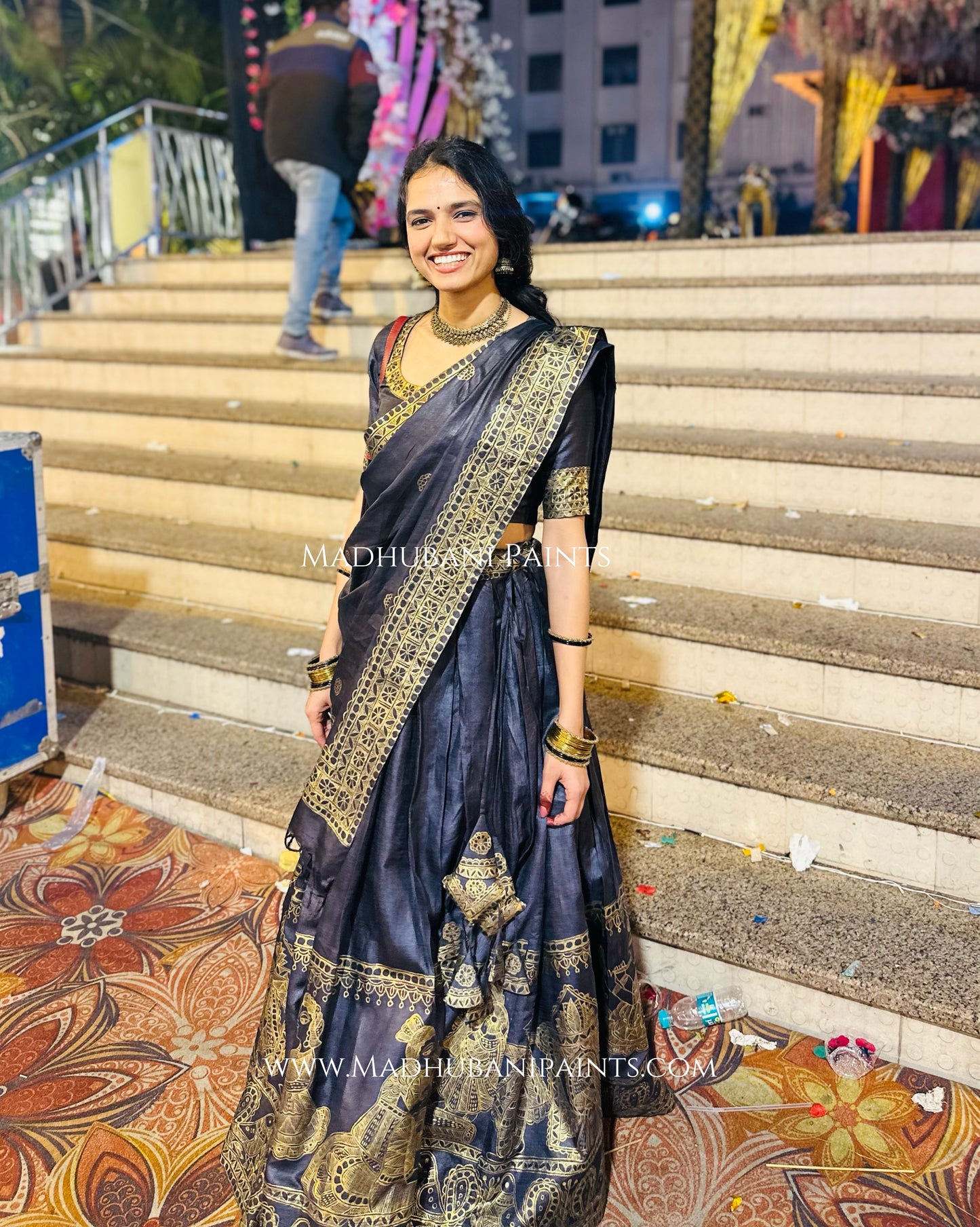 MANOHAR SANGEET Hand-painted Madhubani Lehnga