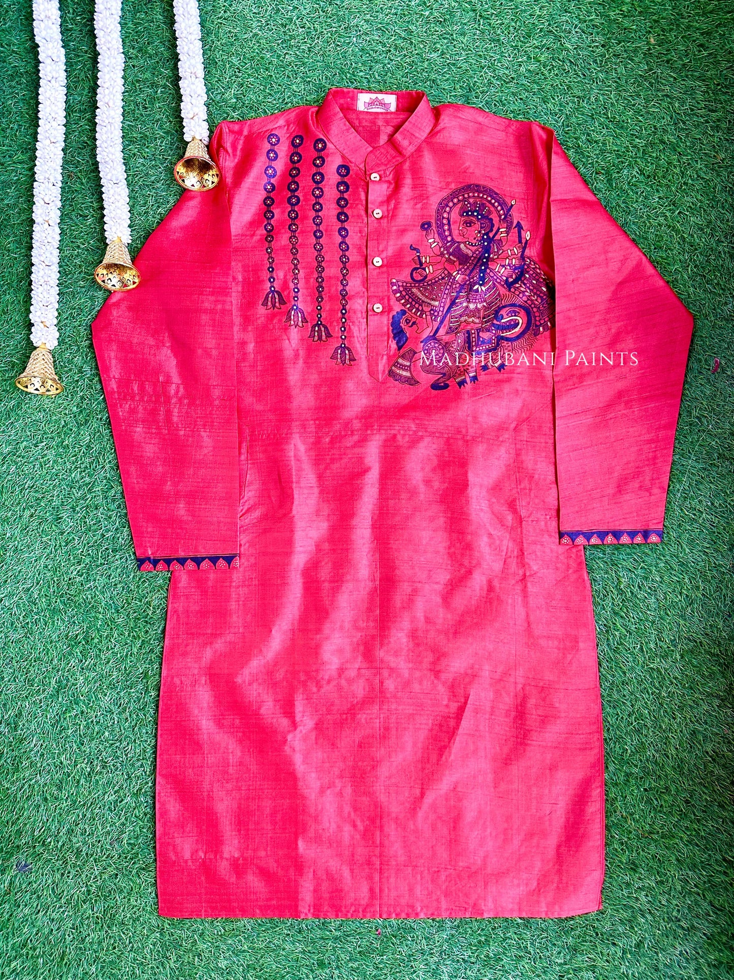 UTKARSHINI Hand-painted Handloom Red Men's Tussar Silk Kurta