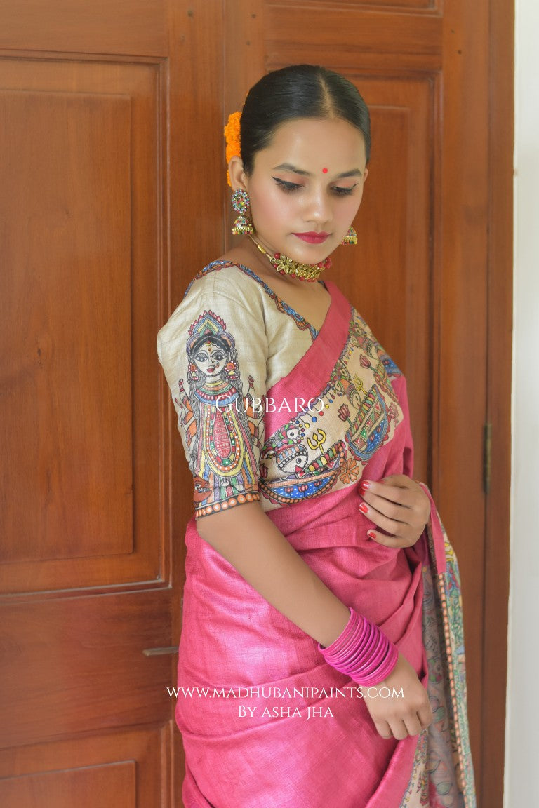 GAYATRI Handpainted Madhubani Saree Blouse Set