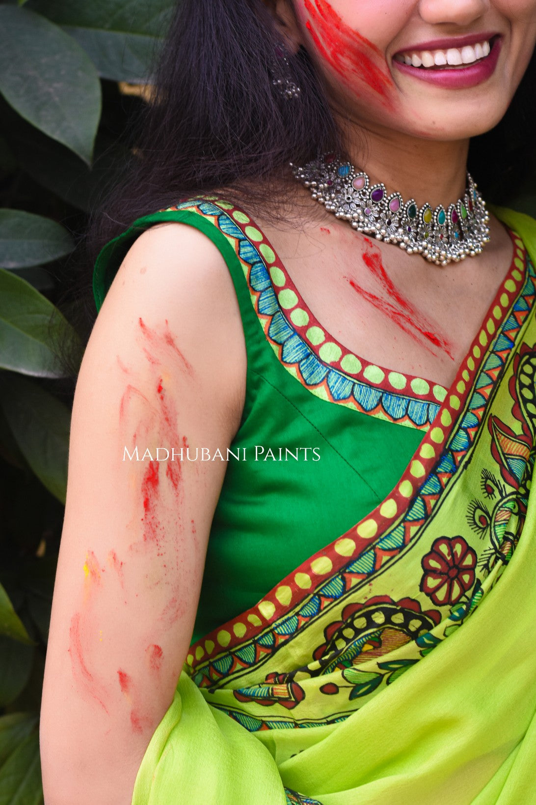 MADHUMAS Hand-painted Madhubani Chiffon Blouse