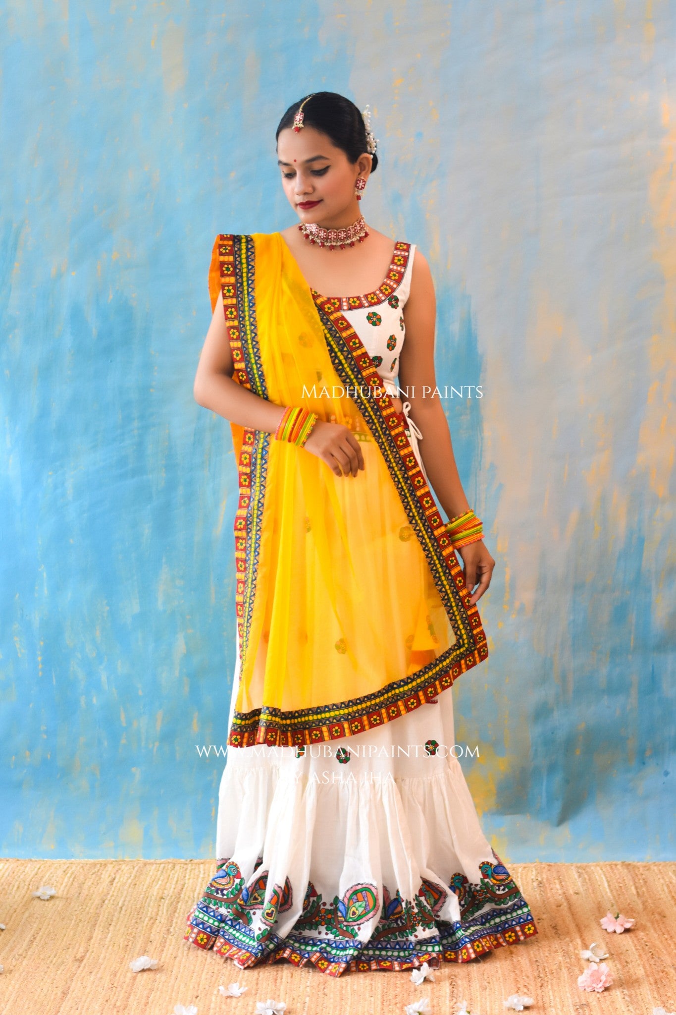 HALDI KE RANG Hand-painted Madhubani Lehnga