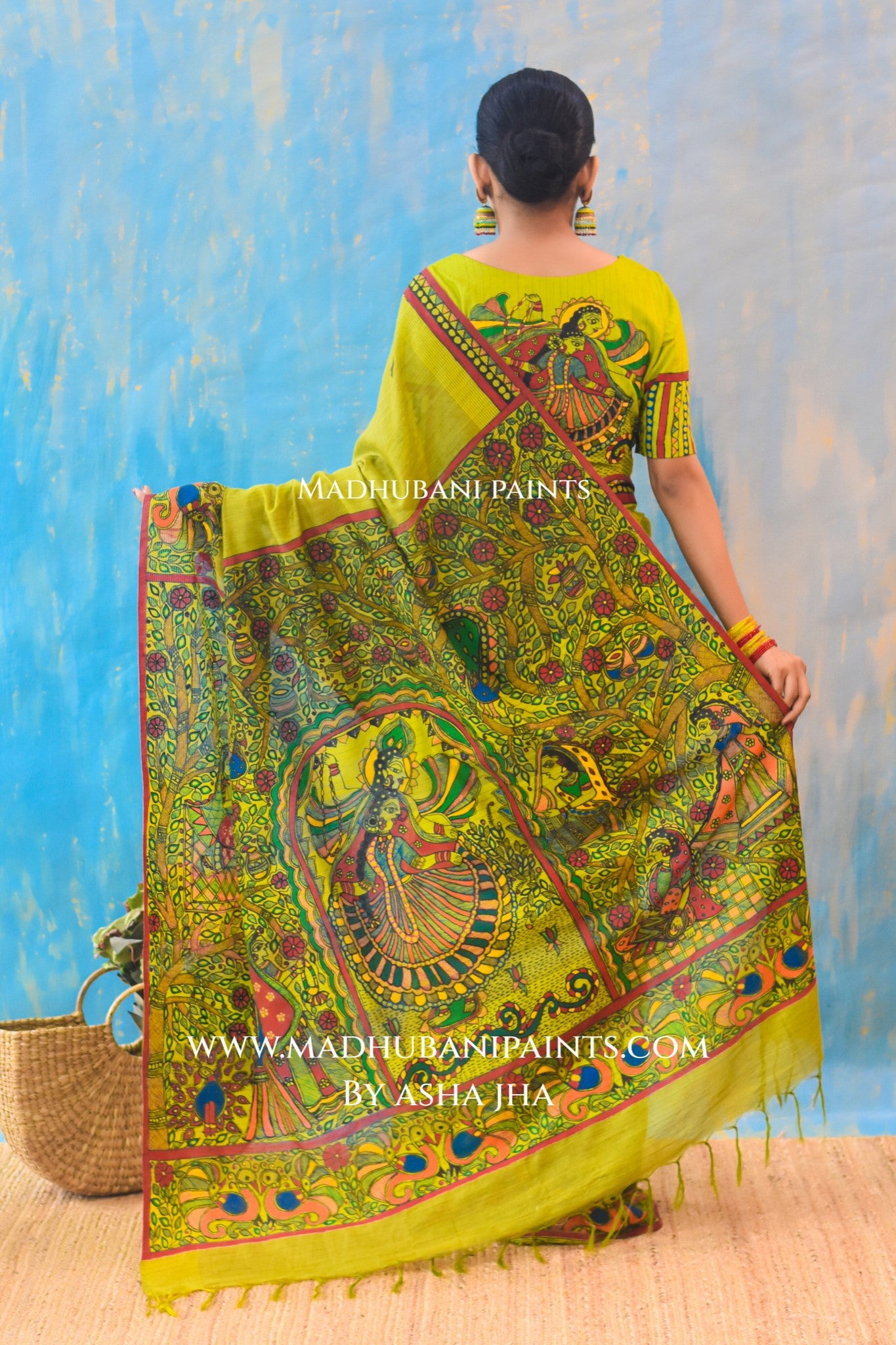 RADHA RANI Hand-painted Madhubani Chanderi Saree Blouse set