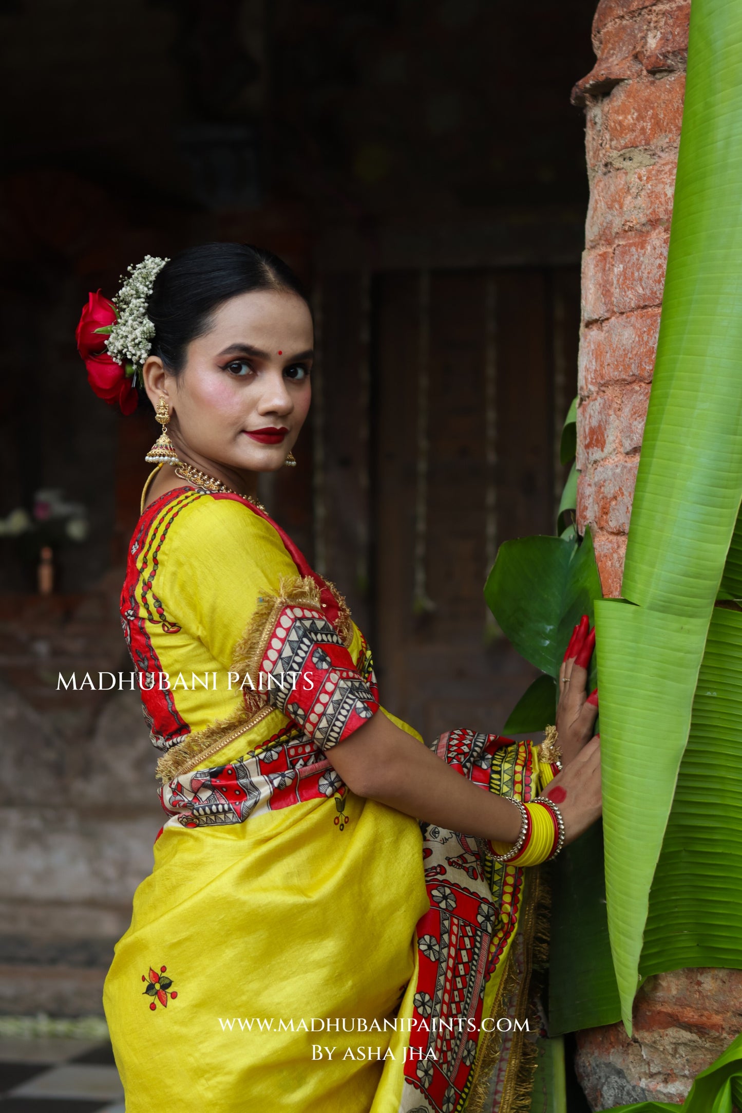 TARA Handpainted Tussar Silk Madhubani Saree Blouse Set