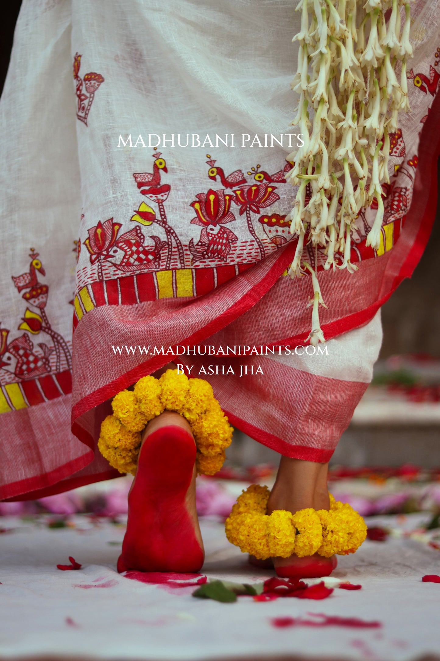 KAMLA Handpainted Linen Madhubani Saree Blouse Set