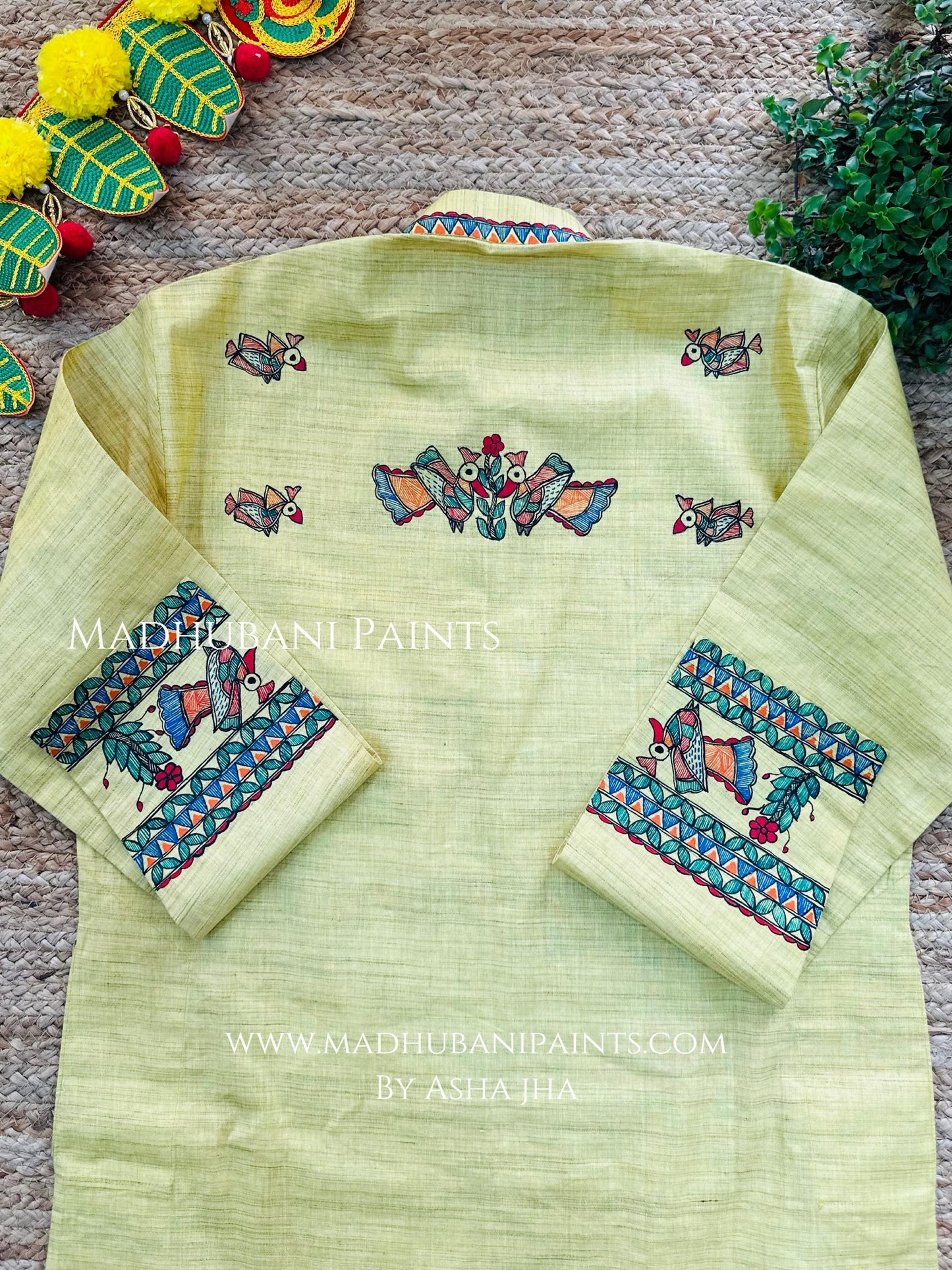 Yellow Mayuri Men’s Hand-painted Handloom Cotton Kurta