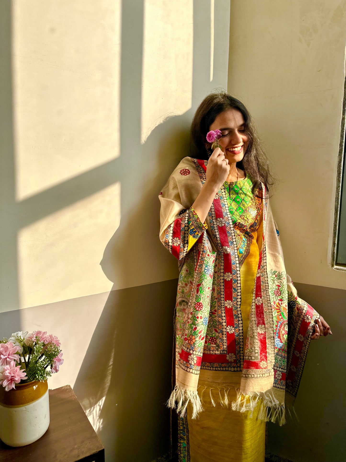 Bidaai Madhubani Hand-painted Tussar Silk Stole
