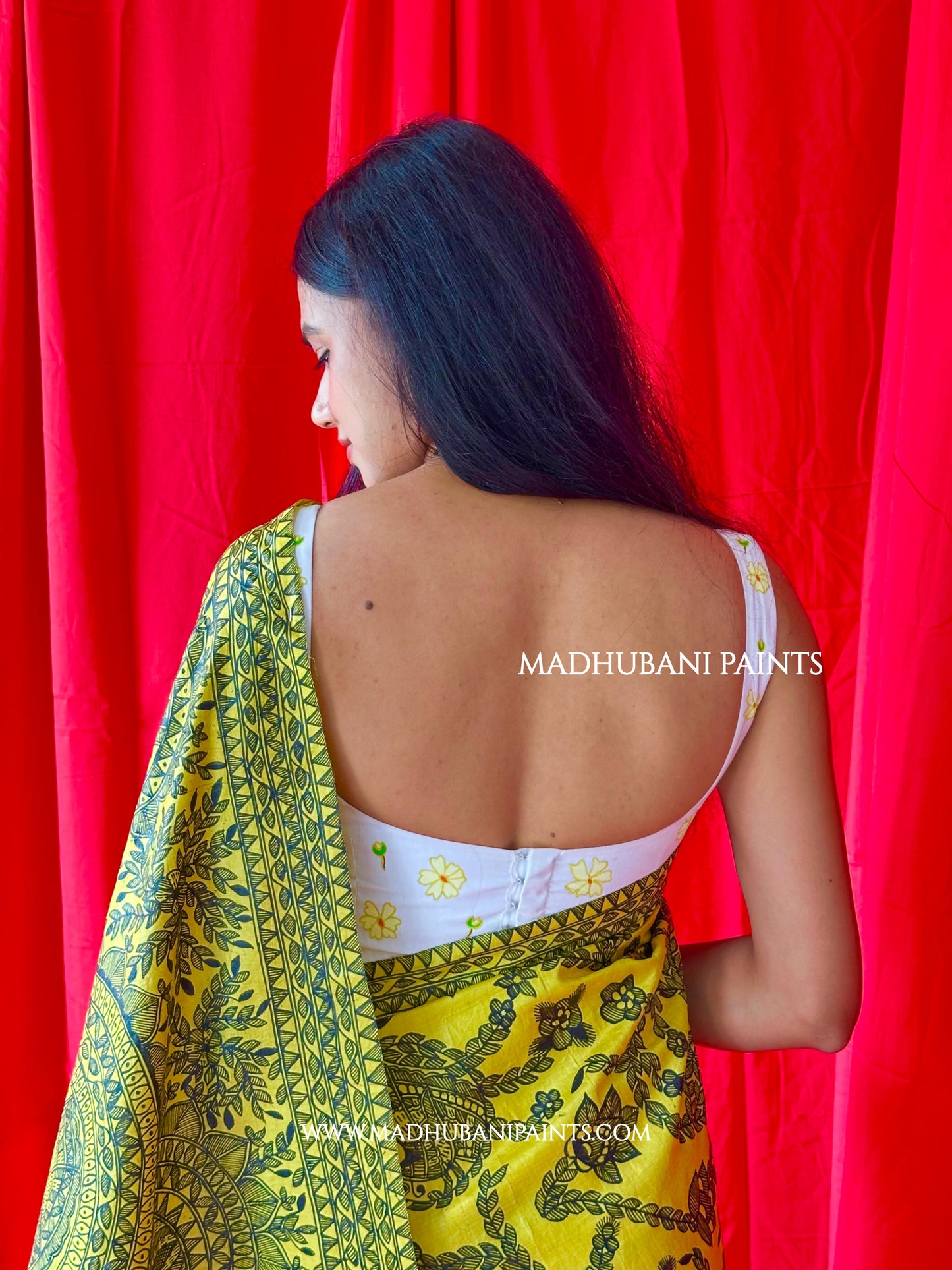 MAYUR MANDALI Full Handpainted Madhubani Saree