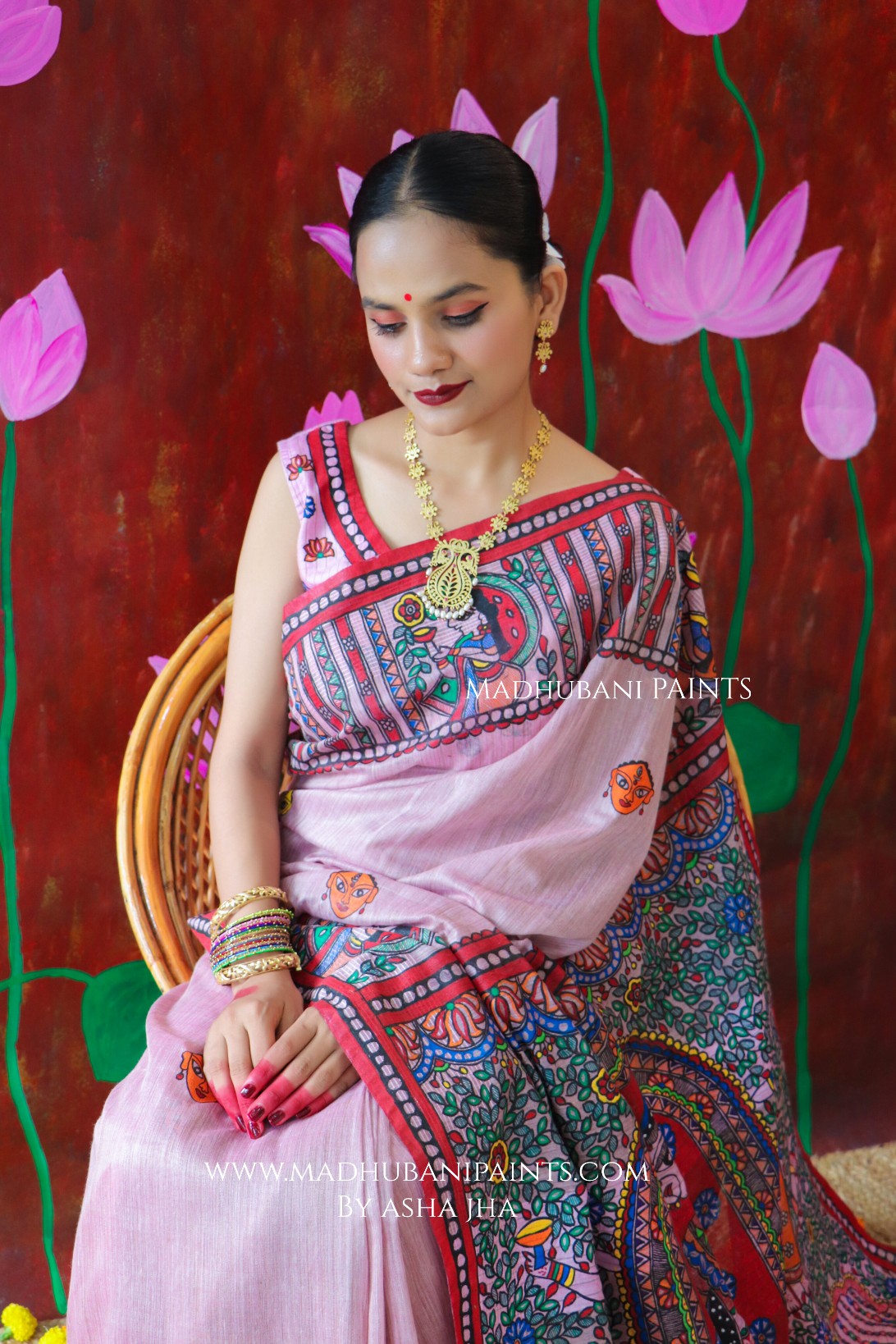 'BHARGAVI' Handpainted Madhubani Chanderi Saree