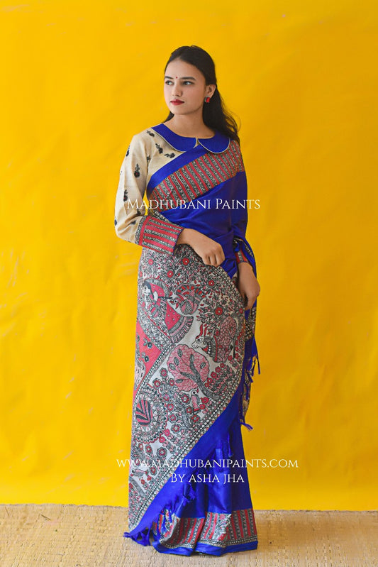 BHAGWATI Hand-painted Tussar Silk Saree Blouse Set