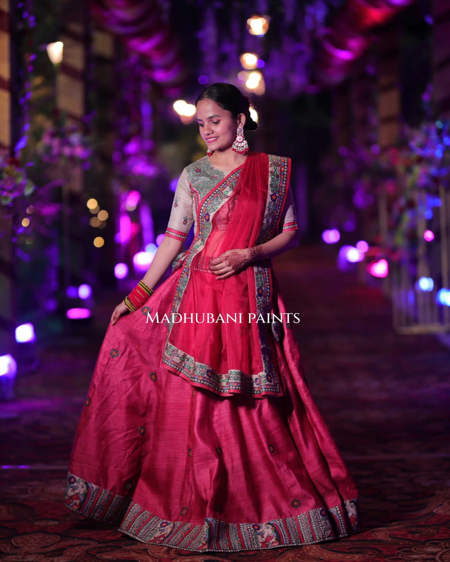 LAALIMA SANGEET Hand-painted Madhubani Lehnga