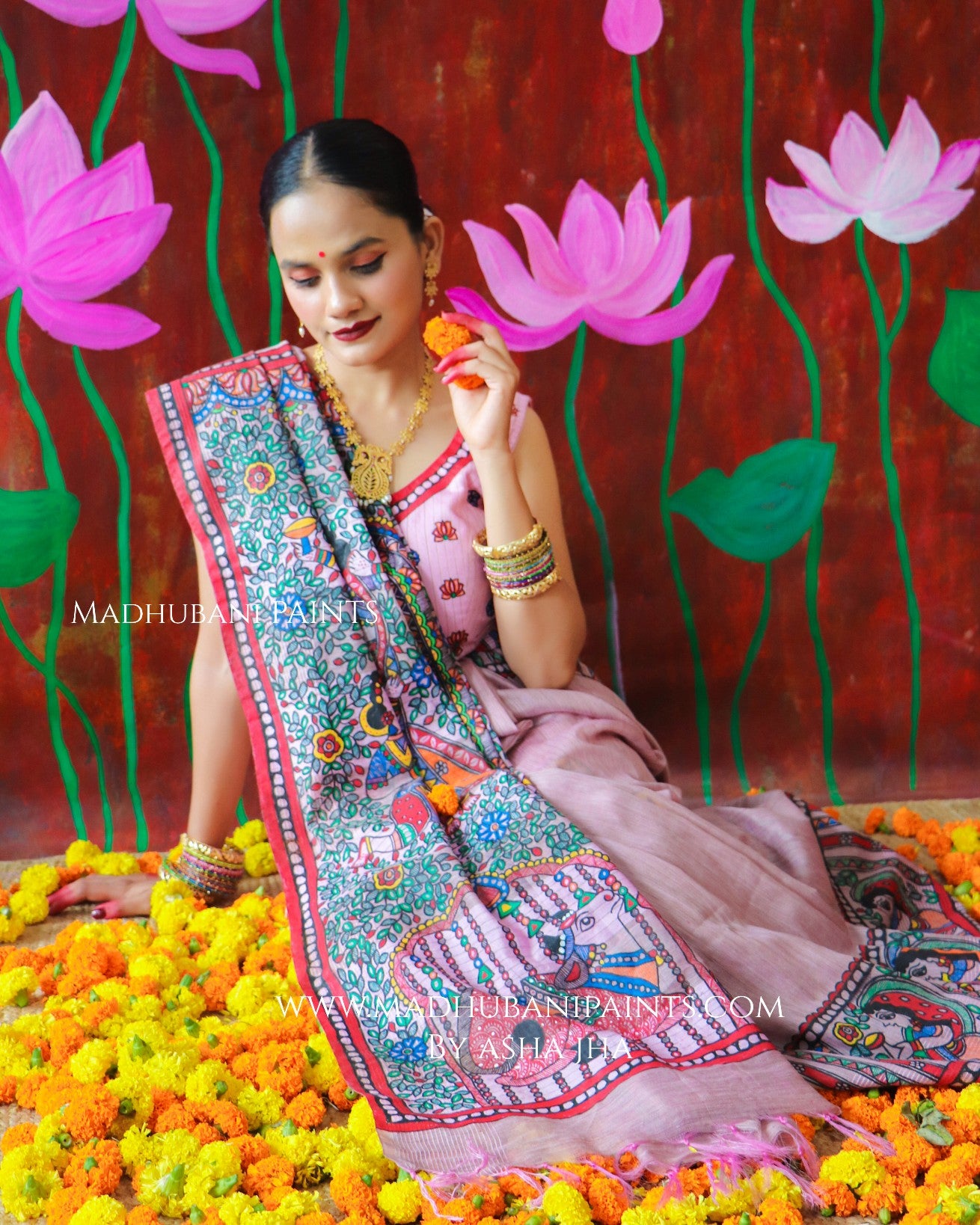 'BHARGAVI' Handpainted Madhubani Chanderi Saree
