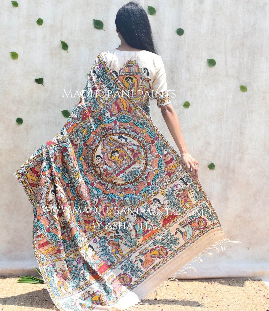 'Mithila ki Neeli Doli' Madhubani Hand-painted Saree