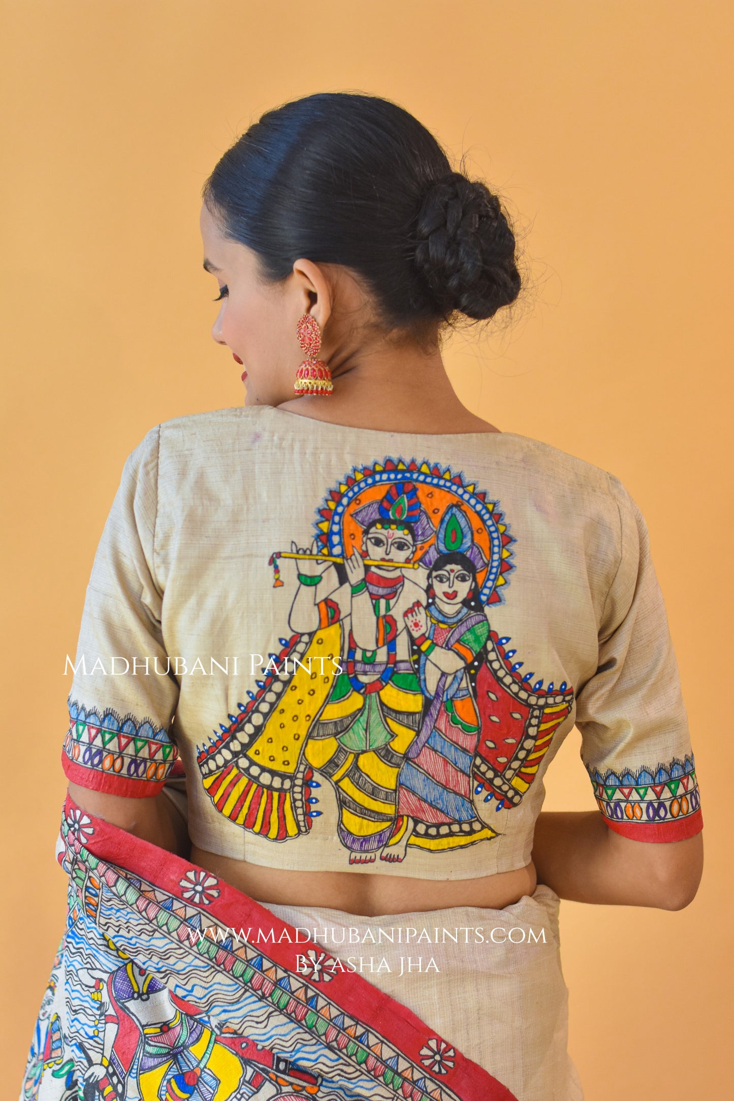 NARAYAN AVATAR Hand-painted Madhubani Tussar Silk Saree Blouse Set