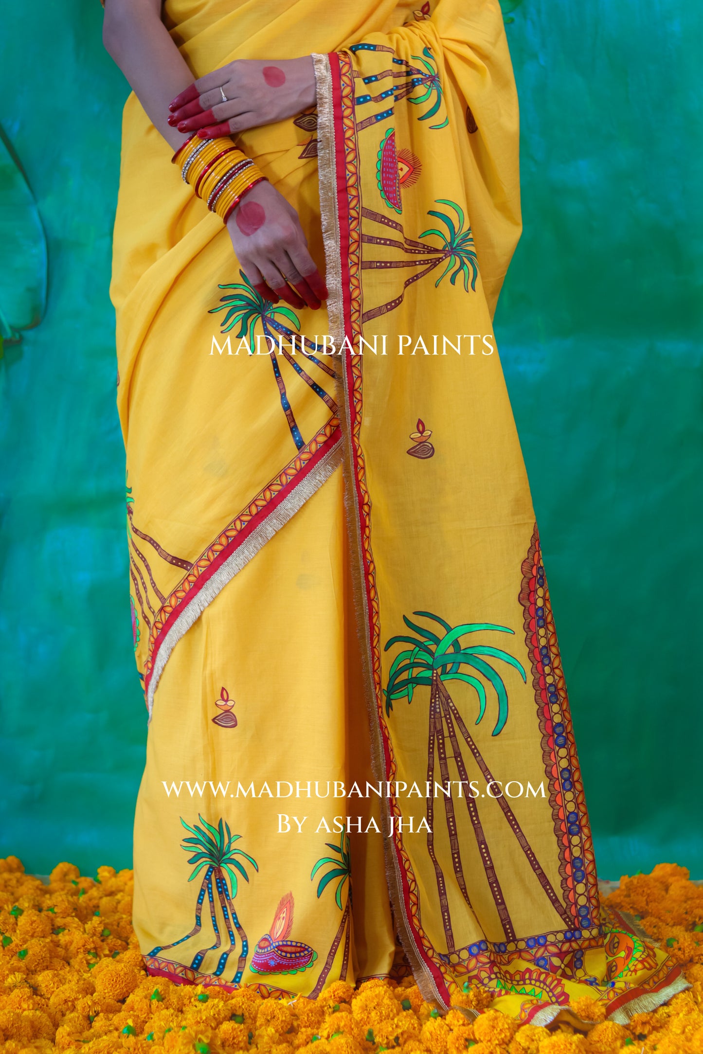 CHHATH PARV Hand painted Madhubani Mul Cotton Saree