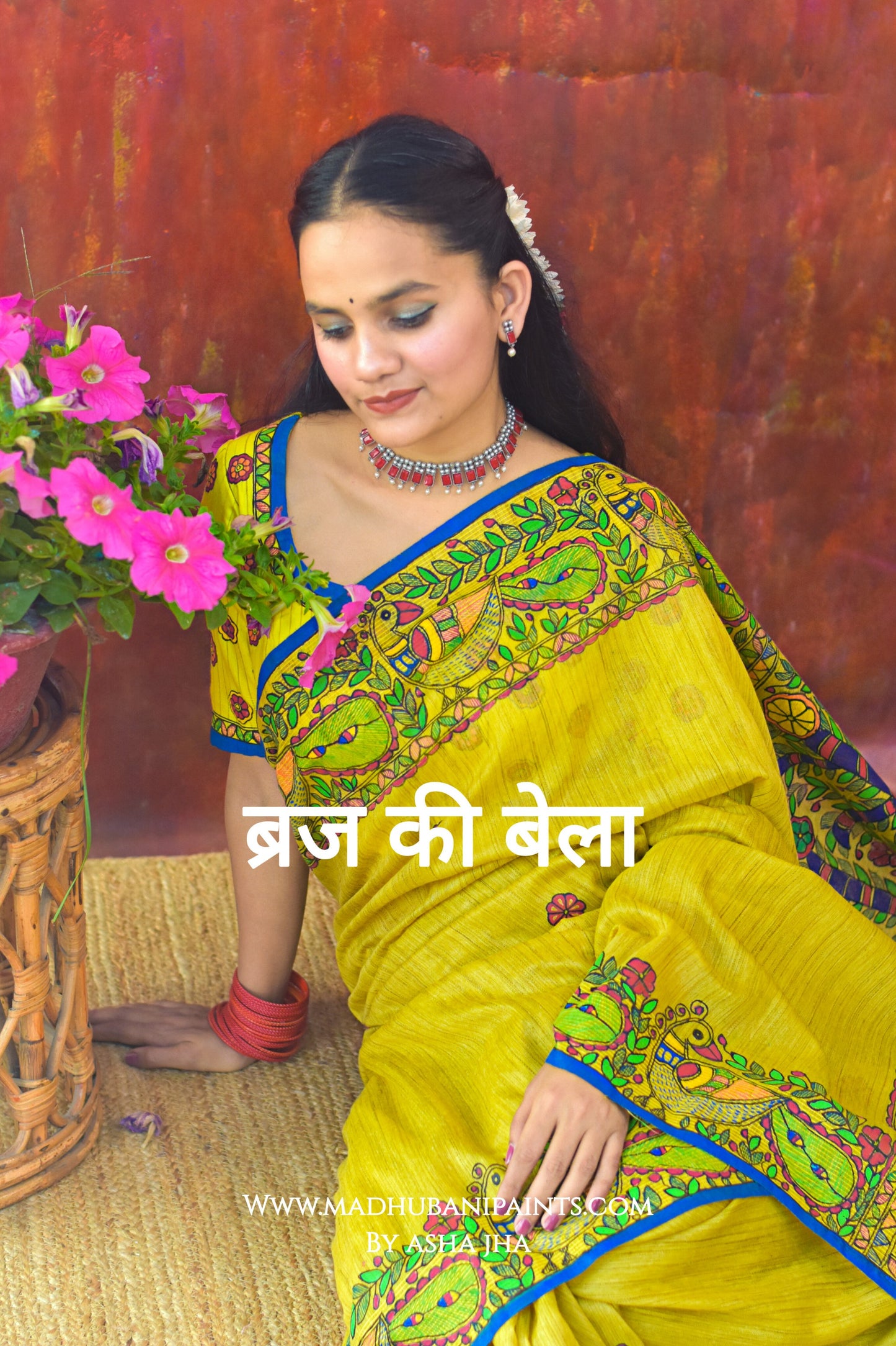BRAJ KI BELA Hand-painted Madhubani Chanderi Saree