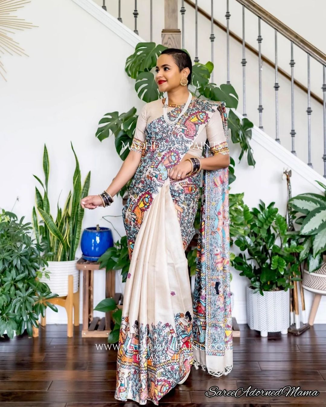 'Mithila ki Neeli Doli' Madhubani Hand-painted Saree