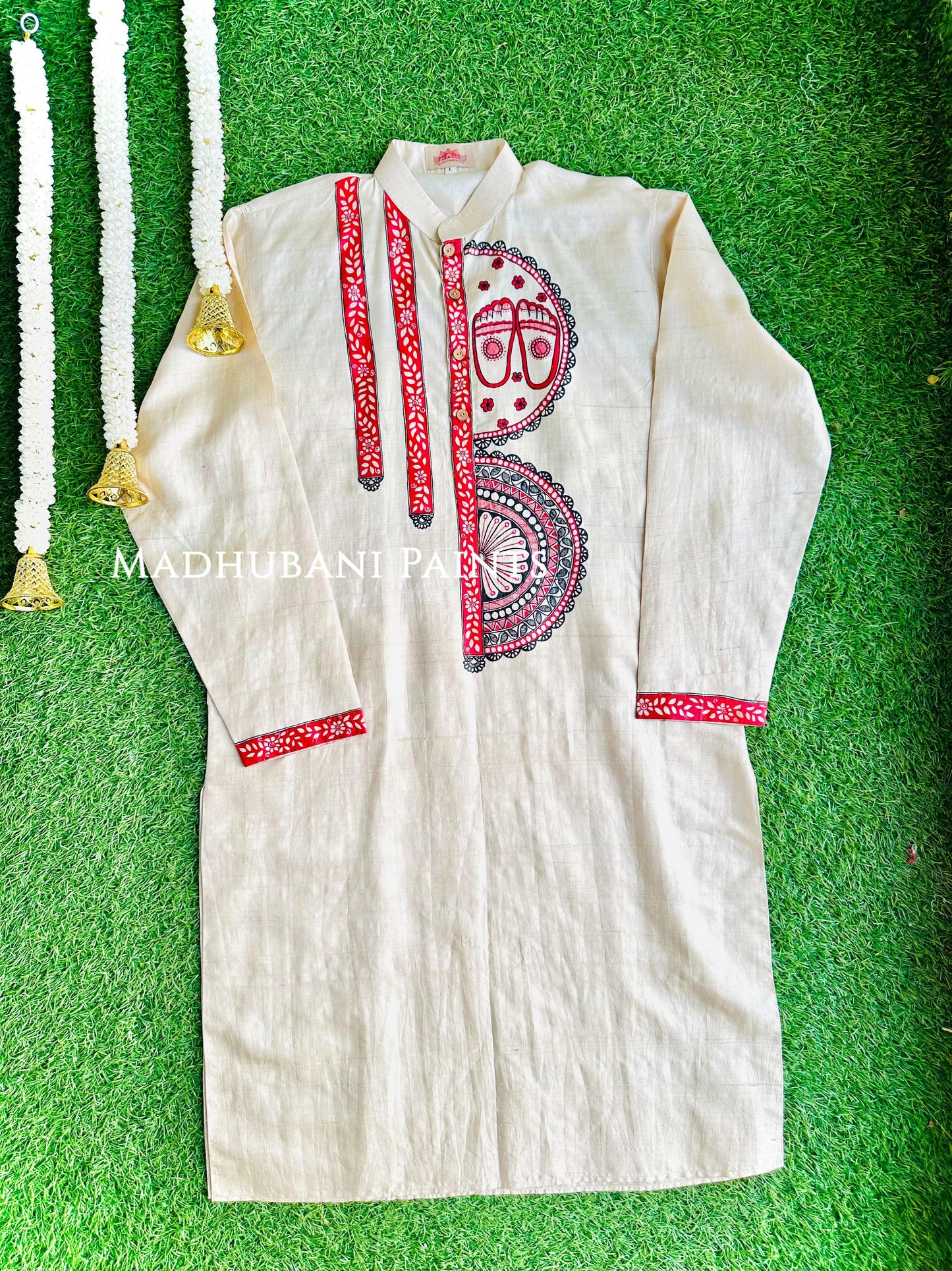 JAYSHREE Hand-painted Madhubani Men's Tussar Silk Kurta