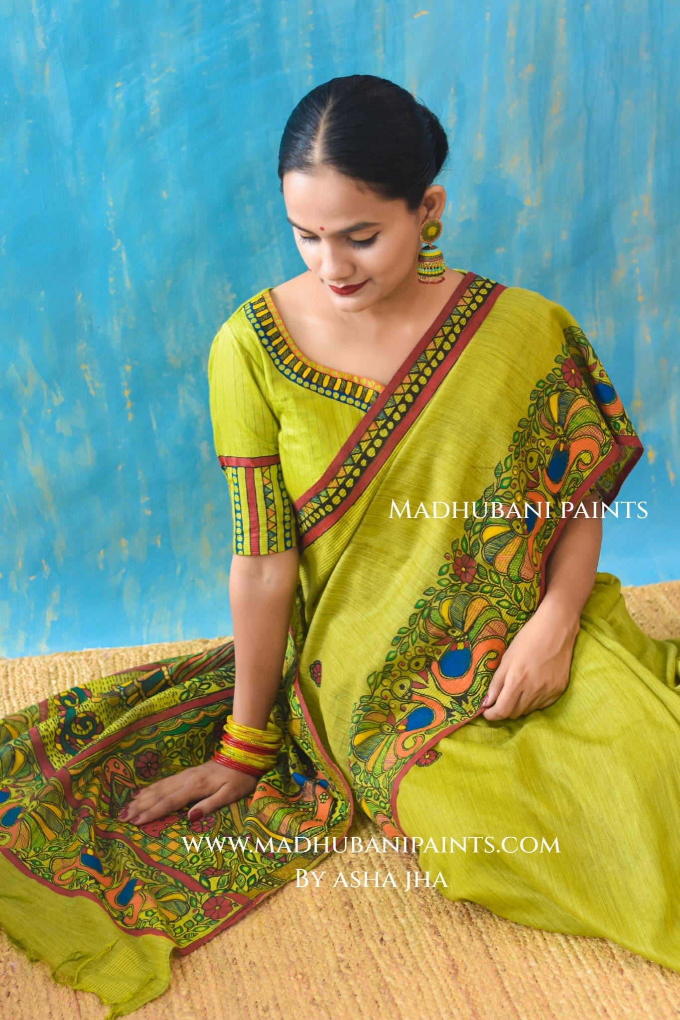 RADHA RANI Hand-painted Madhubani Chanderi Saree Blouse set