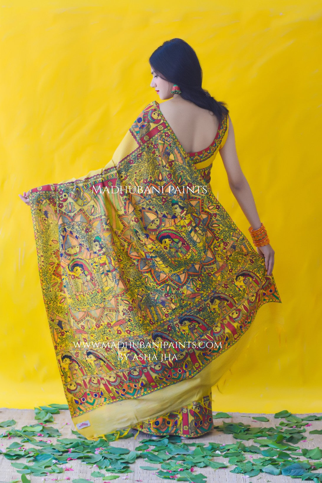 SUBH VIVAAH Hand-painted Madhubani Chanderi Saree Blouse Set