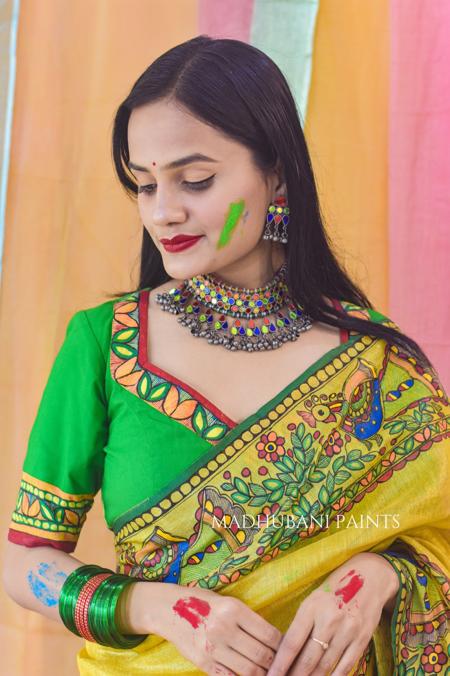 UMANG Hand-painted Madhubani Tissue Linen Saree