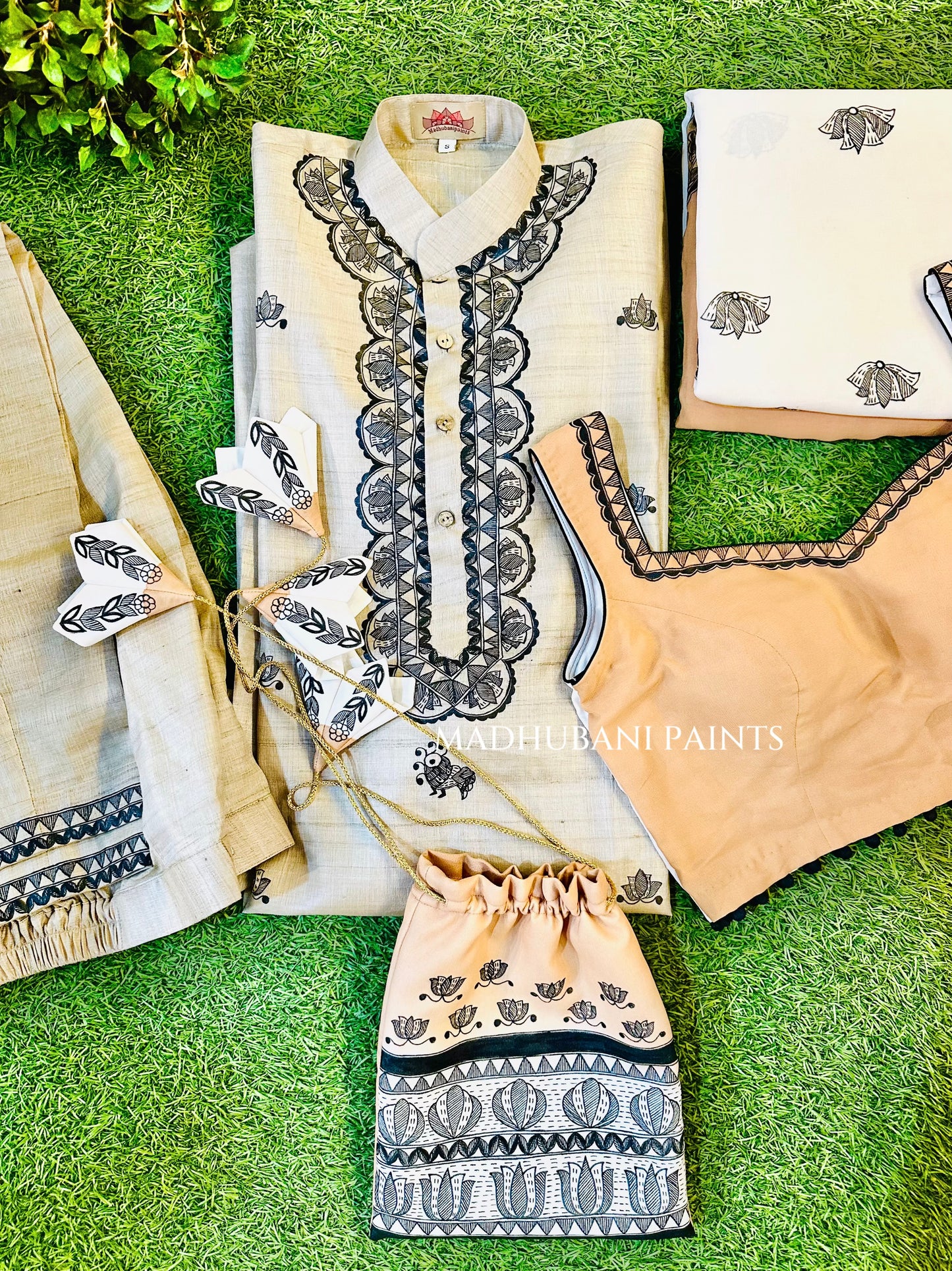 PANKHI Handpainted Madhubani Georgette Family Set