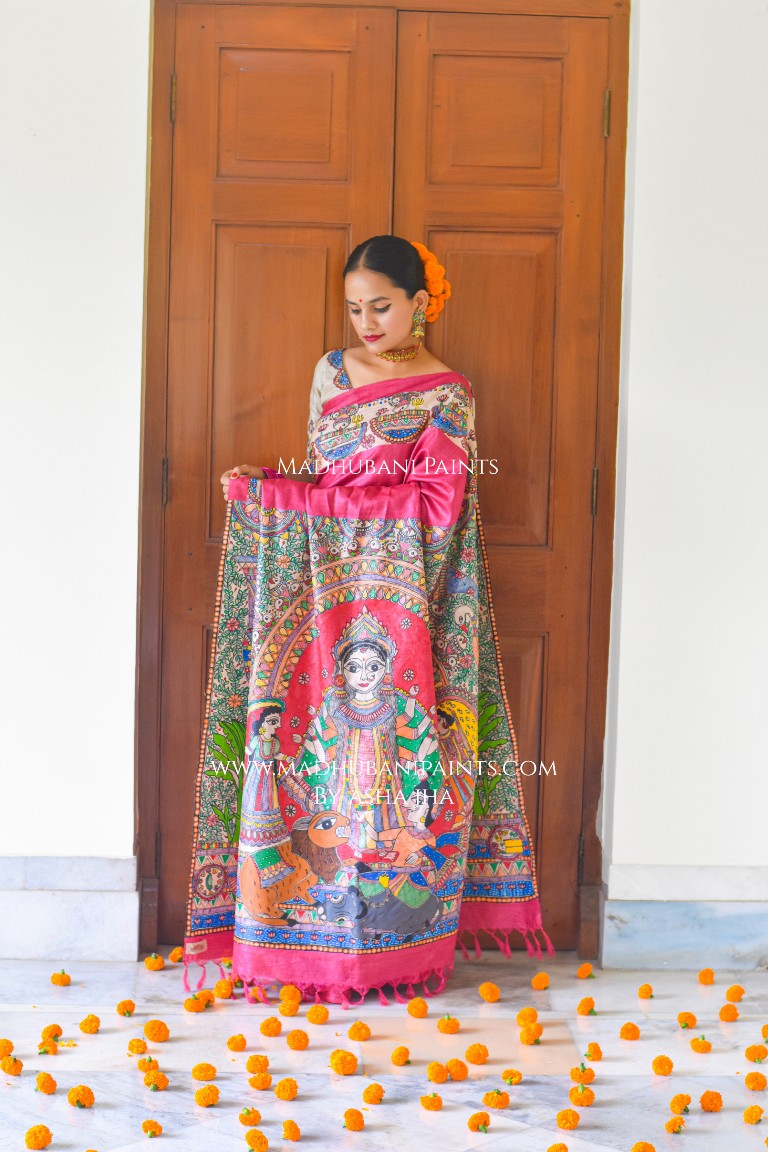 GAYATRI Handpainted Madhubani Saree Blouse Set