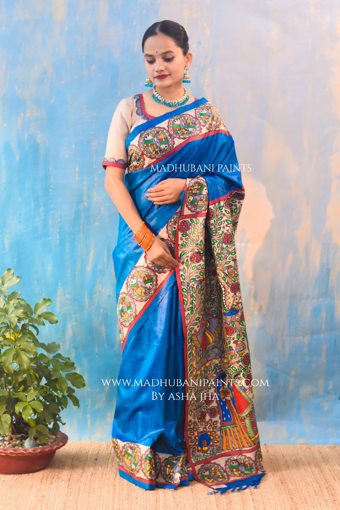 'VRINDAVAN KI RADHA' Tussar Silk Saree Blouse Set