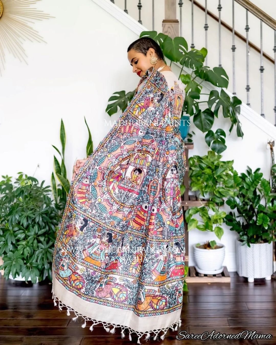 'Mithila ki Neeli Doli' Madhubani Hand-painted Saree