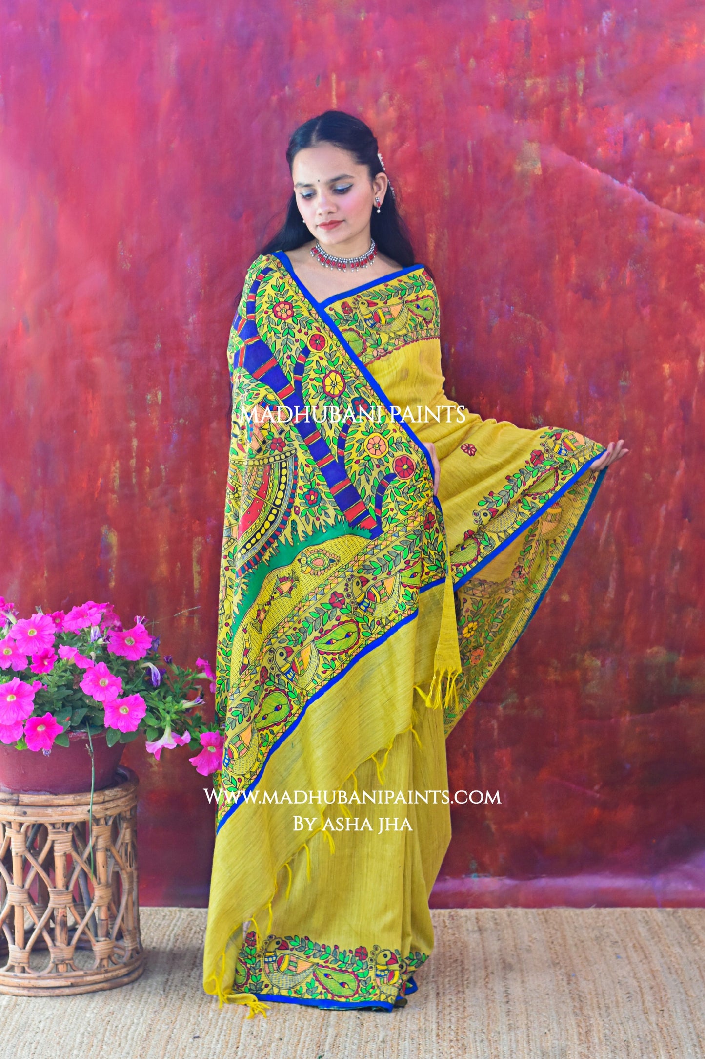 BRAJ KI BELA Hand-painted Madhubani Chanderi Saree Blouse set