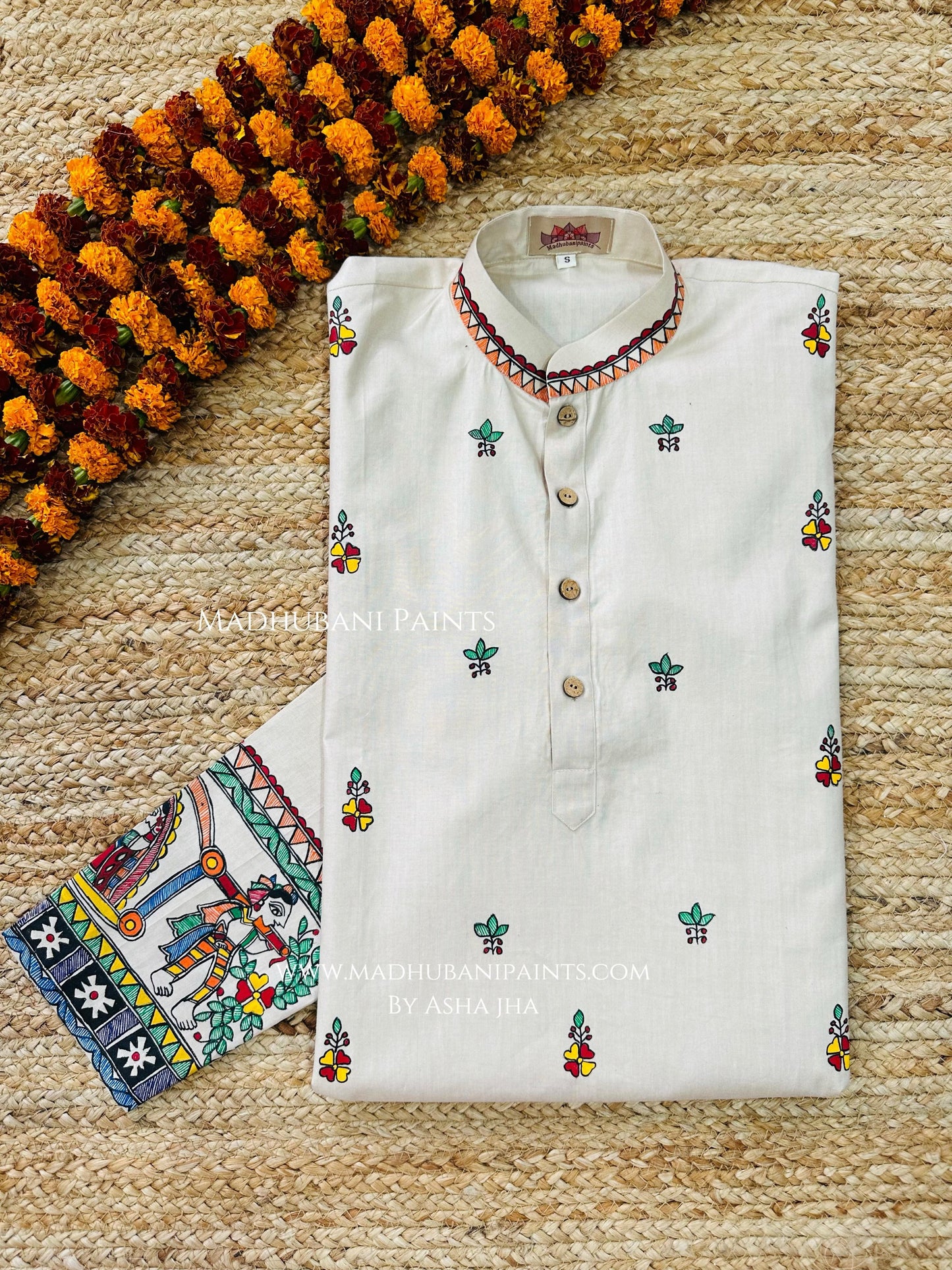 Doli Kahaar Men’s Hand-painted Handloom Cotton Kurta