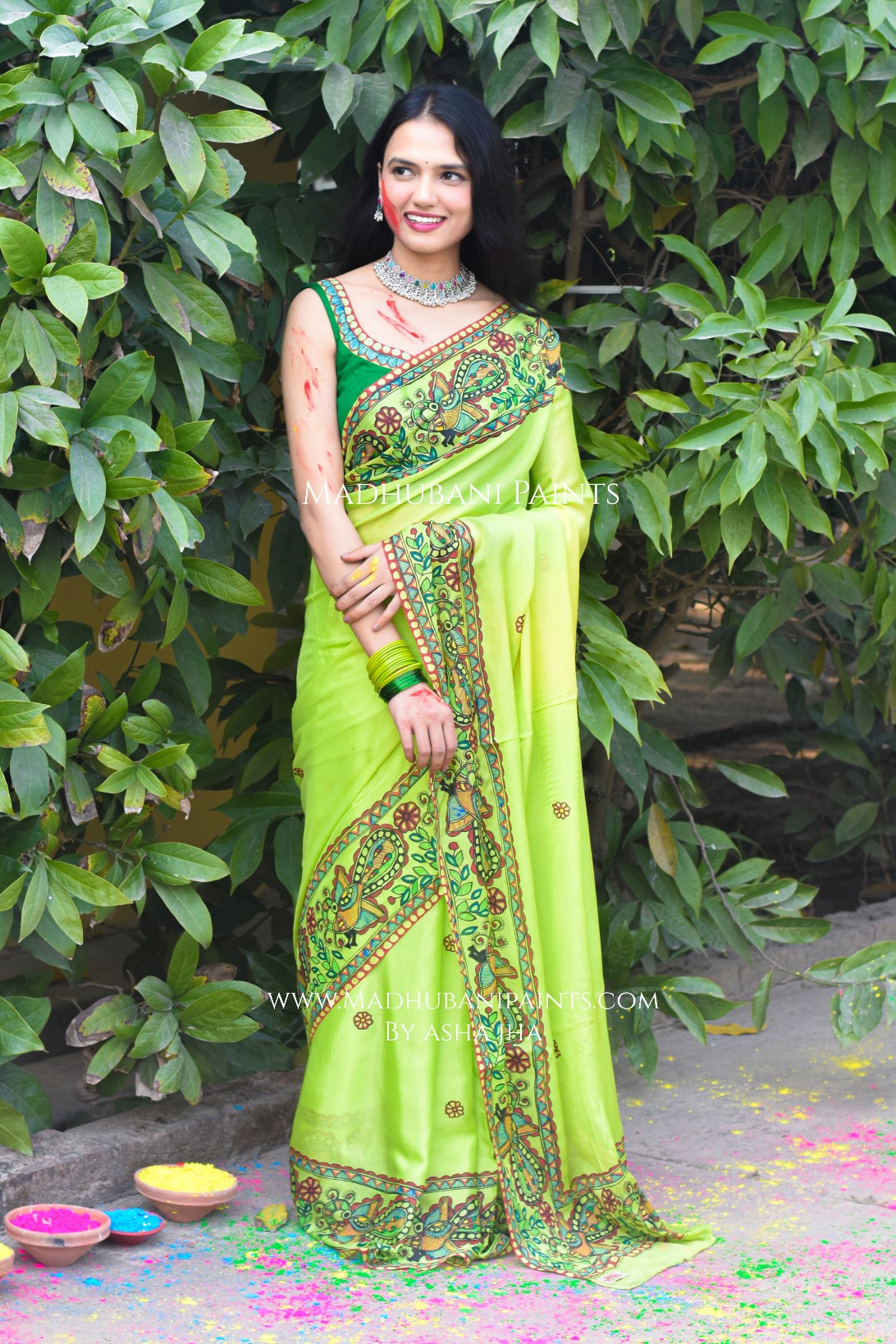 MADHUMAS Hand-painted Madhubani Chiffon Saree