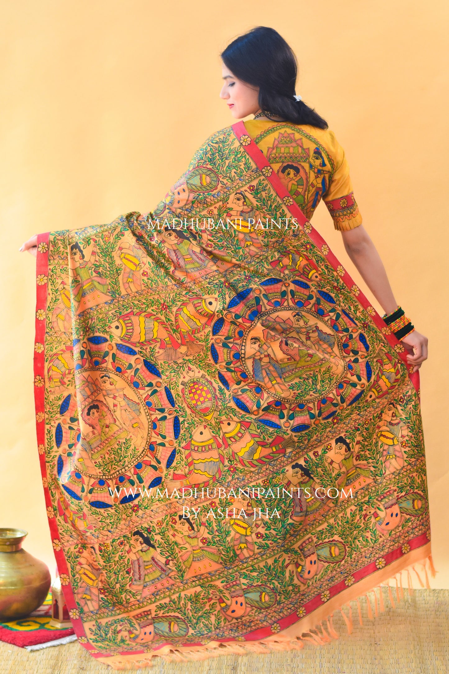 SAUBHAGYA Hand-painted Tussar Silk Saree blouse set