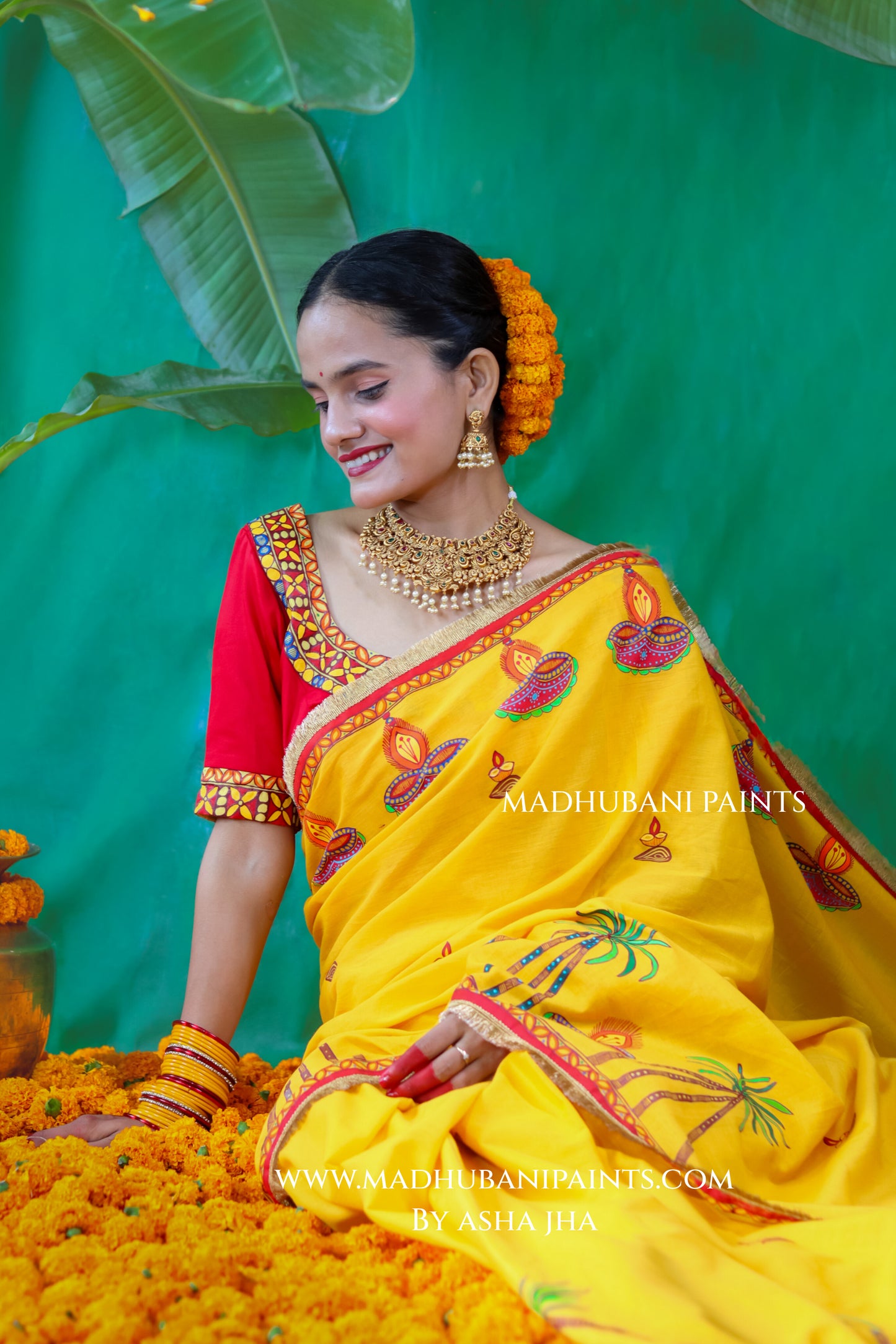 CHHATH PARV Hand painted Madhubani Mul Cotton Saree