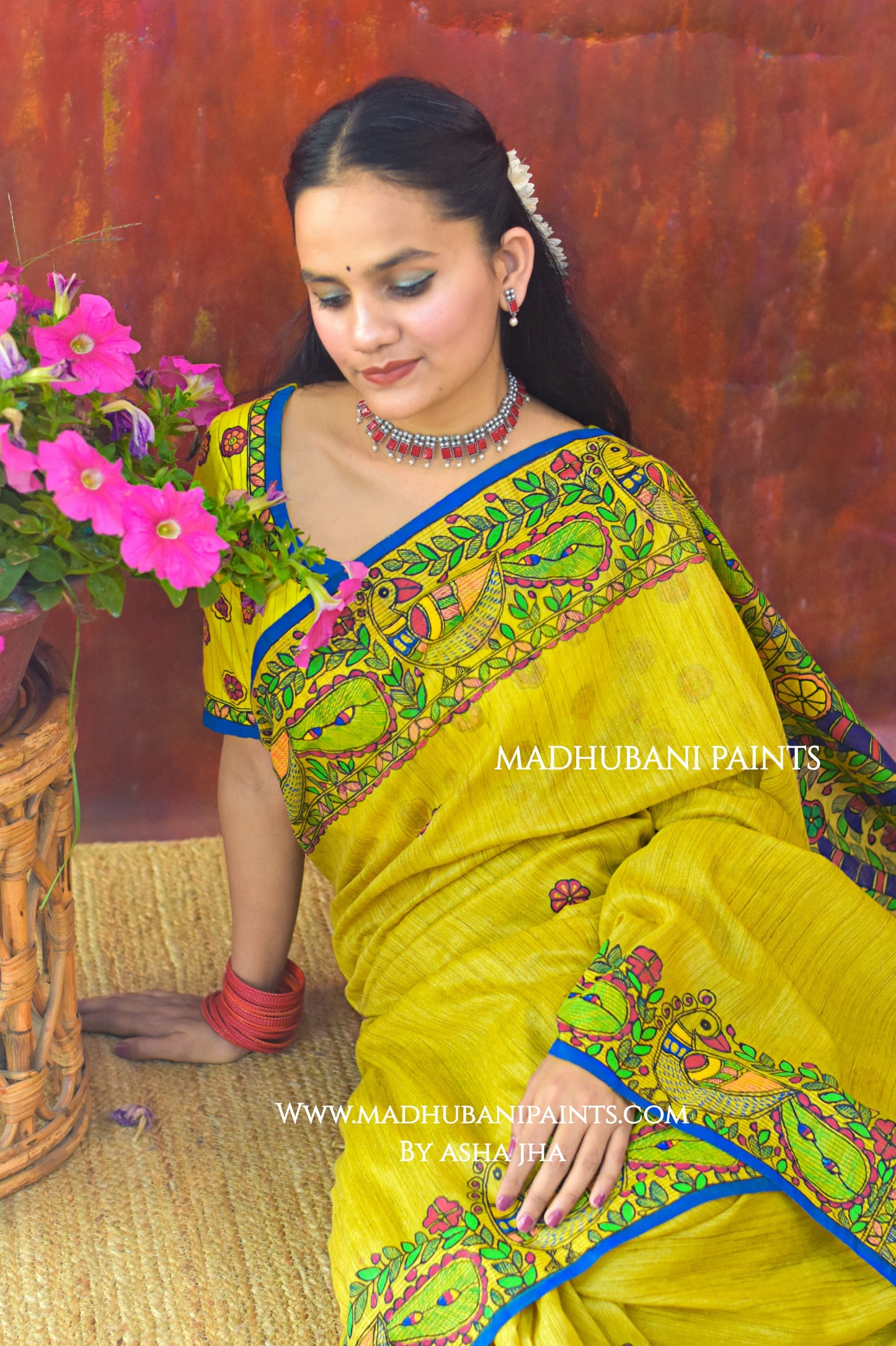 BRAJ KI BELA Hand-painted Madhubani Chanderi Saree Blouse set