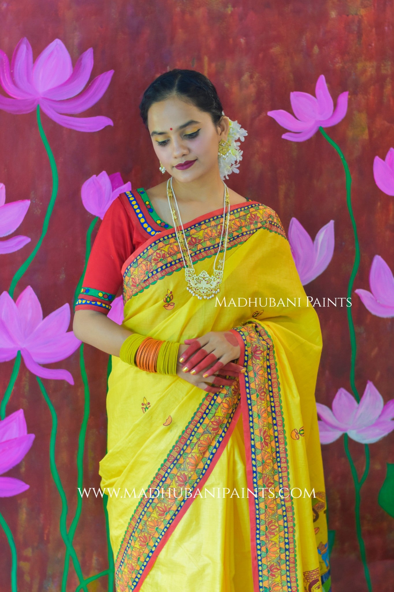 Surya Kiran Chhath Puja Handpainted Madhubani Cotton Blouse