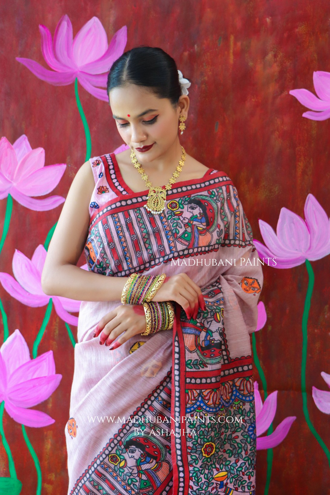 'BHARGAVI' Handpainted Madhubani Chanderi Saree