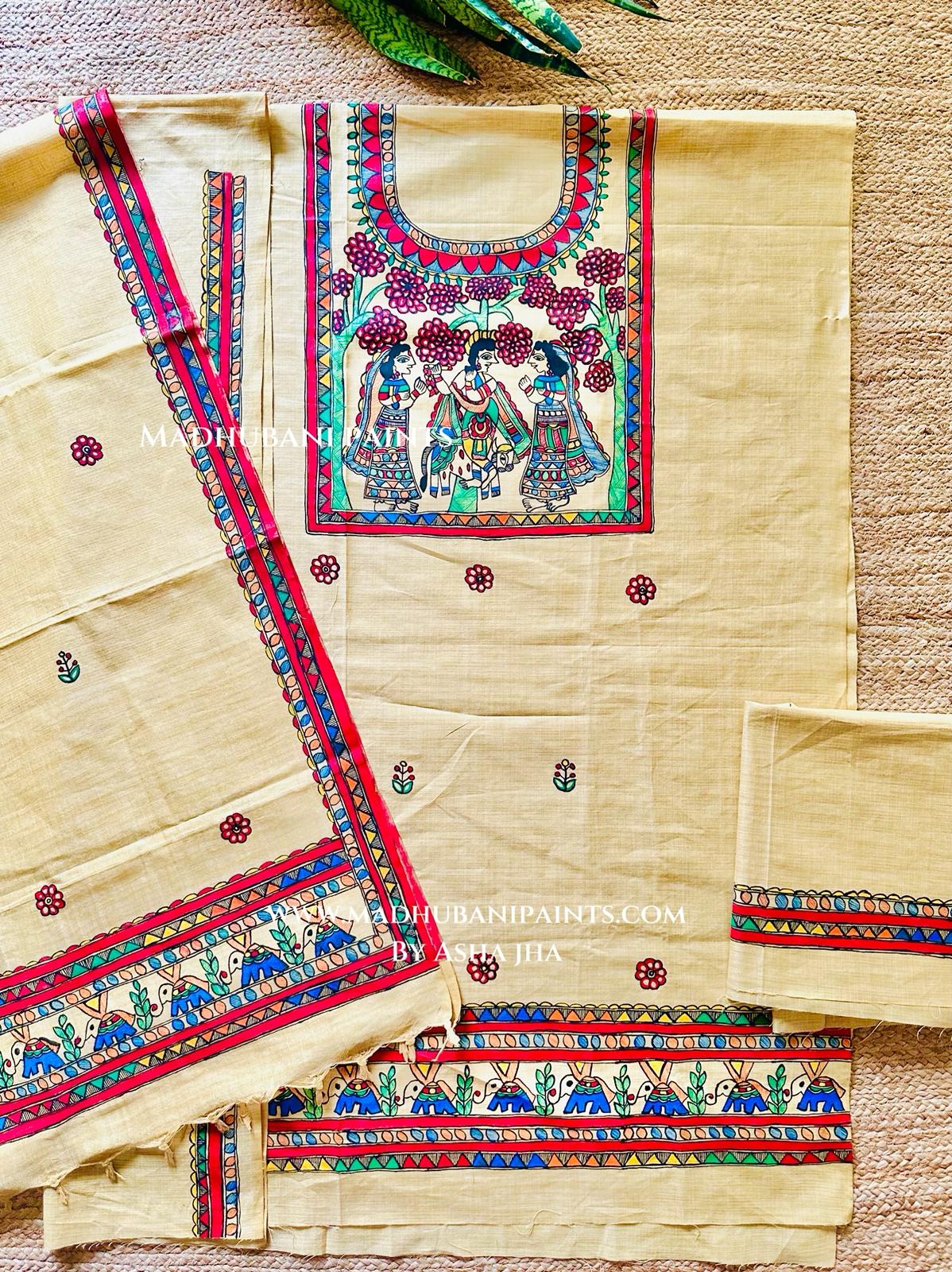 “Pure Chinon Hand Brush Painted Suit Set for Women | Ethnic Wear Online – M&Y Pehnava”
